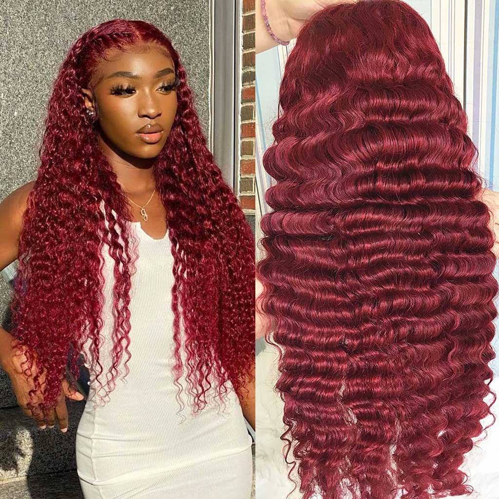 Analyzing image burgundy-wig-deep-wave-lace-front-wig-lace-closure-wig-curly-99J-hair-transparent-lace-wigs